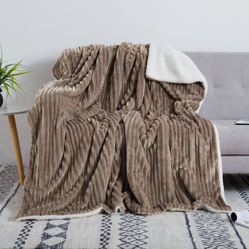 [US Direct] CAROMIO Sherpa Fleece Soft Plush Jacquard Fluffy Throw Blanket Brown PHO_0Q7TZ88F