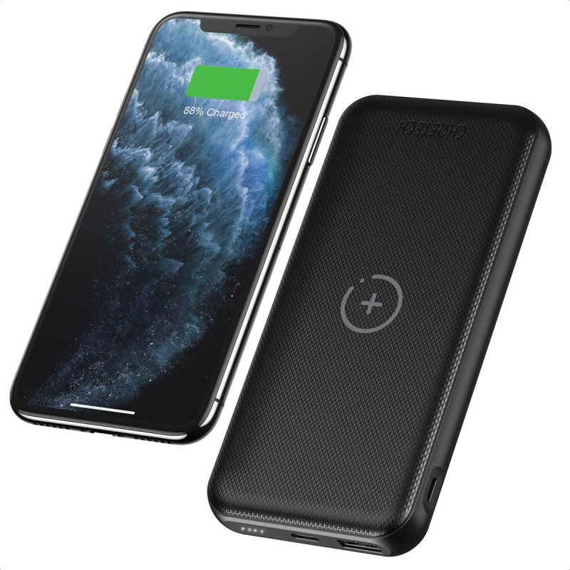 US CHOETECH Wireless Power Bank Qi Portable Charger for iPhone 12 Pro Max 10000mAh External Battery QC 3.0 18W USB C PD Fast Charger for iPhone 11 XR Xs SE 8 AirPods Samsung S21 S20 Note 20 10 9 A72 A71 10*2*16