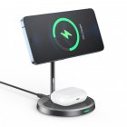 [US Direct] CHOETECH Wireless Charger, Qi-Certified Magsafe 2-IN-1 15W Fast Wireless Charging Stand Station with PD 3.0 Adapter, Compatible with iPhone 12/12mini/12Pro/12Pro Max/SE 2020/11/11 Pro and Airpods Pro. 10*2*20