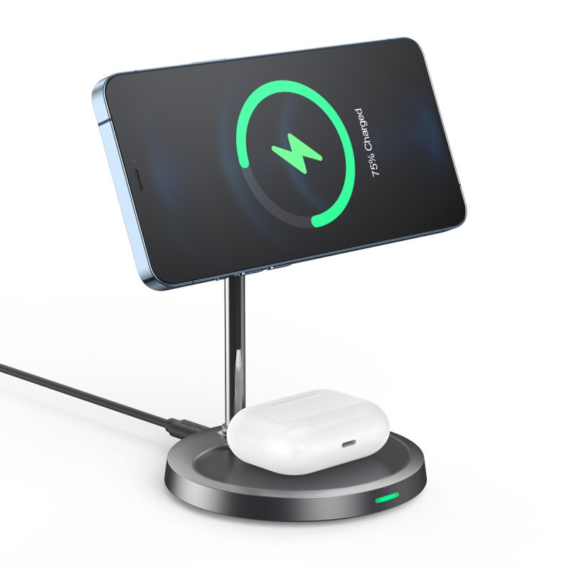 US CHOETECH Wireless Charger, Qi-Certified Magsafe 2-IN-1 15W Fast Wireless Charging Stand Station with PD 3.0 Adapter, Compatible with iPhone 12/12mini/12Pro/12Pro Max/SE 2020/11/11 Pro and Airpods Pro. 10*2*20