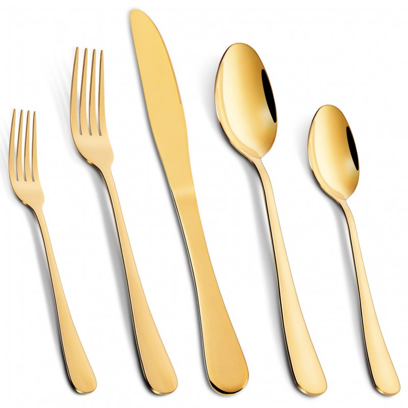 US US CIBEAT 20 Piece S592 Stainless Steel Kitchen Flatware Set - Gold