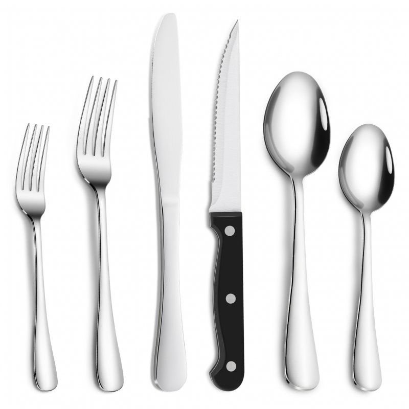 US CIBEAT 24 Piece S592 Stainless Steel Silverware Set with Steak Knives