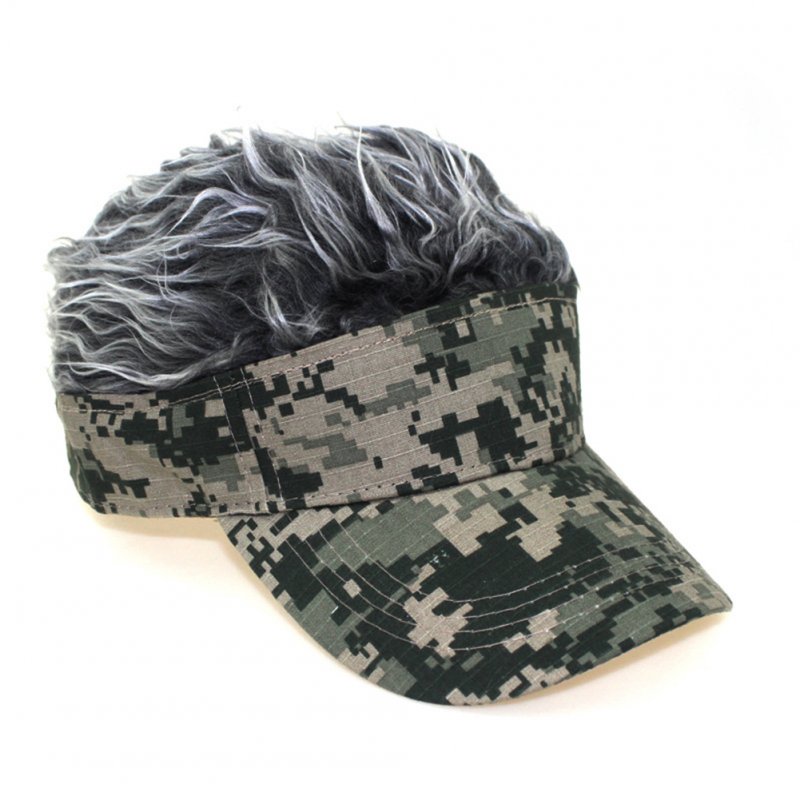 [US Direct] Camouflage Baseball Cap Show Wigs Caps Sunshade Hip Hop Hat Army green camouflage gray wig_adjustable