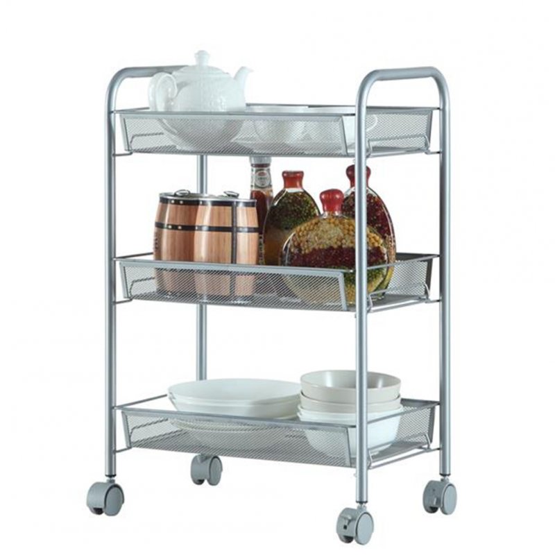 [US Direct] Carbon Steel Honeycomb Mesh 3 Layers Removable Storage  Cart 44 X 26 X 62cm Silver