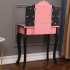  US Direct  Children Dresser Red Leopard Print Three fold Mirror Single Drawer Arc Feet Children Dresser red