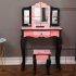  US Direct  Children Dresser Red Leopard Print Three fold Mirror Single Drawer Arc Feet Children Dresser red
