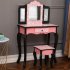  US Direct  Children Dresser Red Leopard Print Three fold Mirror Single Drawer Arc Feet Children Dresser red