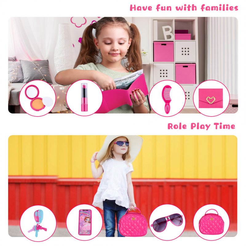 [US Direct] Children Makeup Kit Girls Purse With Lights And Phone Sounds Cute Pretend Cosmetics Mini Kids Wallet Toys pink