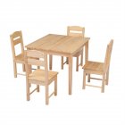 [US Direct] Children Pine Wooden Table Chair Set For Eating Reading Coloring Playing Games 66x56x49cm (1 Table With 4 Chairs) Wood color