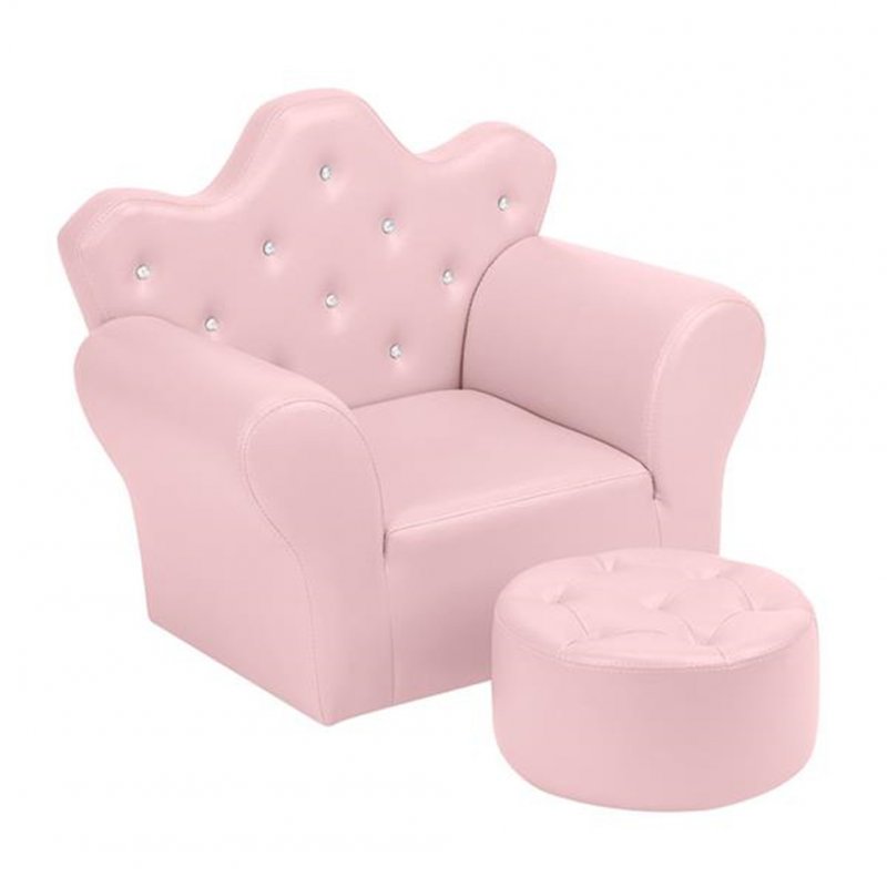 [US Direct] Children Sofa Environmental Protection Pvc Solid Wood Composite Board Crown-shape Single Sofa pink