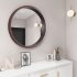  US Direct  Circle Mirror with Wood Frame  Round Modern Decoration Large Mirror for Bathroom Living Room Bedroom Entryway  Walnut Brown  24 