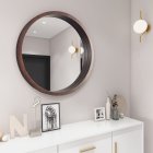 [US Direct] Circle Mirror with Wood Frame, Round Modern Decoration Large Mirror for Bathroom Living Room Bedroom Entryway, Walnut Brown, 24