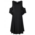 US CLEARLOVE Women's Stylish Summer Dress Solid Round Neck Cold Shoulder Loose Casual Blouse Dress