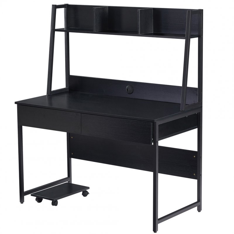 US Computer  Desk With Book Shelf Space-saving Table Home Office Furniture Black