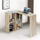 [US Direct] Computer Desk Reversible Home Office Study Writing Desk with Shelf for Teens, Modern Laptop Notebook Table Desk, L-Shaped Corner Desk for Small Spaces