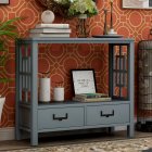 [US Direct] Console Sofa Table With Two Bottom Drawers, Farmhouse Narrow Sofa Table For Entryway (Antique Navy)