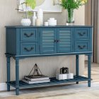 [US Direct] Console Table Sideboard For Entryway Sofa Table With Shutter Doors And 4 Storage Drawers (Antique Navy)