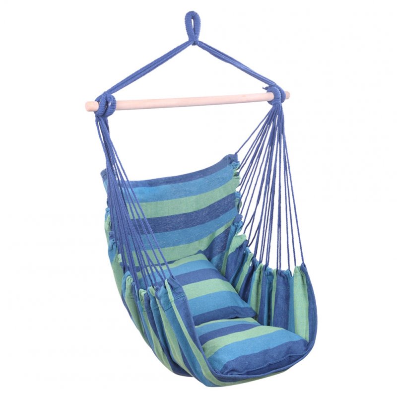 US Cotton Canvas Hanging Rope  Chair With Pillow Stripe Style Home Decoration Blue