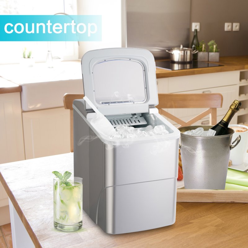 US Countertop Ice Maker Machine, Portable Compact Automatic Ice Maker with Scoop and Basket, Perfect for Home/Kitchen/Office/Bar Mixed Drinks