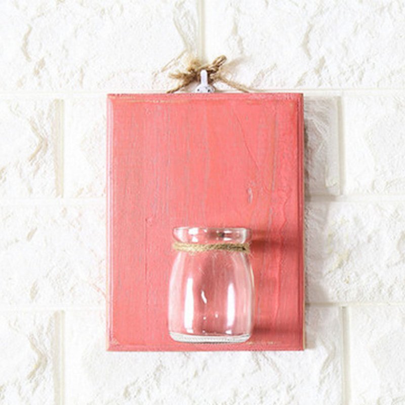 US Creative Home Wall Decoration, Wooden Wall Hanging Plant Terrarium Glass Planter Container Pink