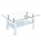 [US Direct] Dining Table Double-layer Tempered Glass Coffee Table For Living Rooms Balconies Restaurants 60x100x43cm White