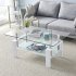  US Direct  Dining Table Double layer Tempered Glass Coffee Table For Living Rooms Balconies Restaurants 60x100x43cm White