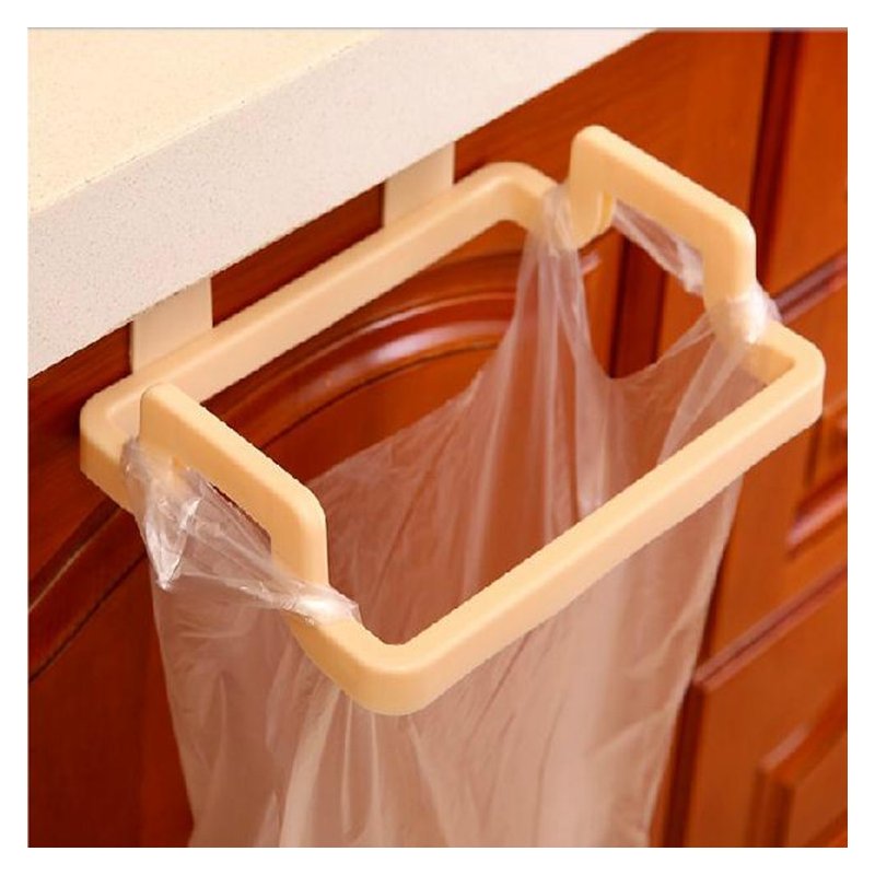 [US Direct] Door Hanging Garbage Bag Holder Rag Rack for Home Kitchen Cabinet Storage creamy-white