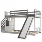 [US Direct] Double Bunk  Bed With Folding Slide Stairs Household Room Furniture Accessories grey