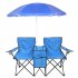  US Direct  Double  Folding  Picnic  Camping  Chairs  W umbrella Mini Table Lightweight Portable Bag For Fishing Beach Blue