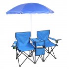 US Double  Folding  Picnic  Camping  Chairs  W/umbrella Mini Table Lightweight Portable Bag For Fishing Beach Blue