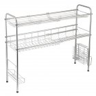 [US Direct] Double Layer Bowl  Rack Shelf Dish Drainer 90cm Inner Length Kitchen Organizer Silver