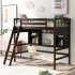  US Direct  Double Loft  Bed With Storage Shelf Desk Ladder Twin Size Bed Household Furniture Brown