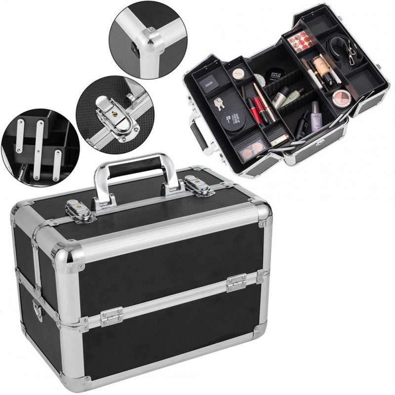 US Double-open Cosmetic Storage Box G-dy0130 Professional Travel Beauty Cosmetic Case black
