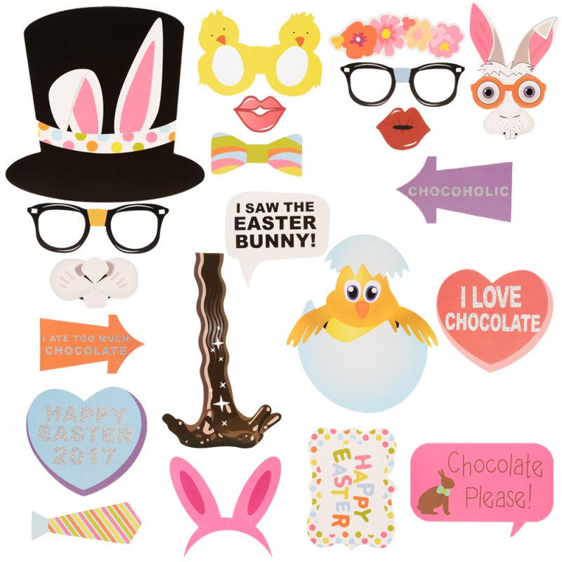 [US Direct] Easter Birthday Party Rabbit Egg Basket Funny Mustache Picture Photo Booth Props Kit