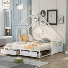 [US Direct] Extending Daybed With Two Drawers, Wooden House Bed With Drawers, Gray