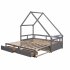  US Direct  Extending Daybed With Two Drawers  Wooden House Bed With Drawers  Gray
