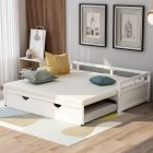 [US Direct] Extending Daybed With Trundle, Wooden Daybed With Trundle, White