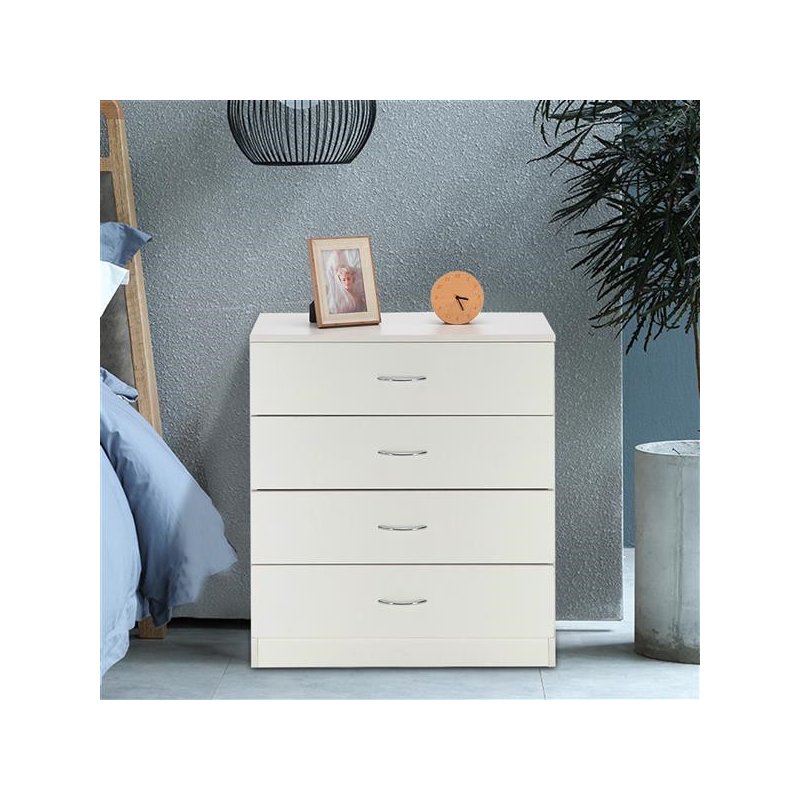 US Fiberboard Wood Cabinet  Dresser With 4-drawer For Home Living Room Bedroom Office white