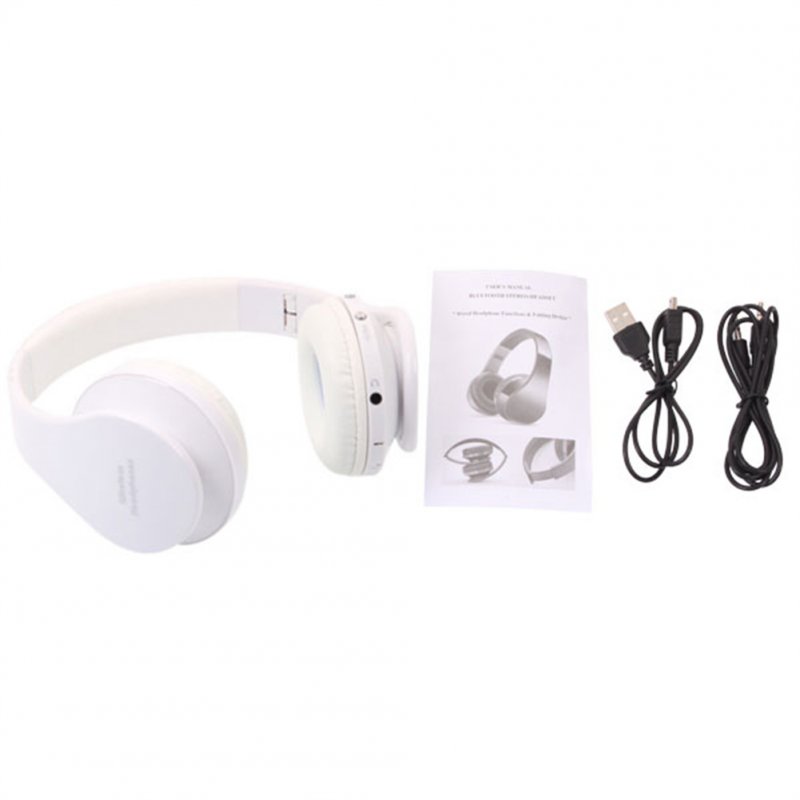 US Foldable Wireless Stereo Sports Bluetooth Headphones with Microphone White