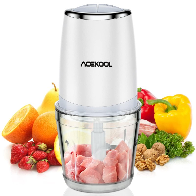 [US Direct] Food Processor - Small Electric Food Chopper for Vegetables Meat Fruits Nuts Puree - Mini Food Grinder for Kitchen - 300W 2 Speed Blender With Sharp Blades - 2.5-Cup Capacity Glass Bowl