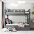  US Direct  Full Over Full Bunk  Bed With Twin Size Trundle Bunk Bed With Guardrails For Kids And Teens grey