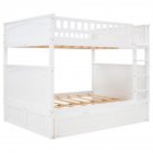 [US Direct] Full Over Full Bunk  Bed With Twin Size Trundle Bunk Bed With Guardrails For Kids And Teens white