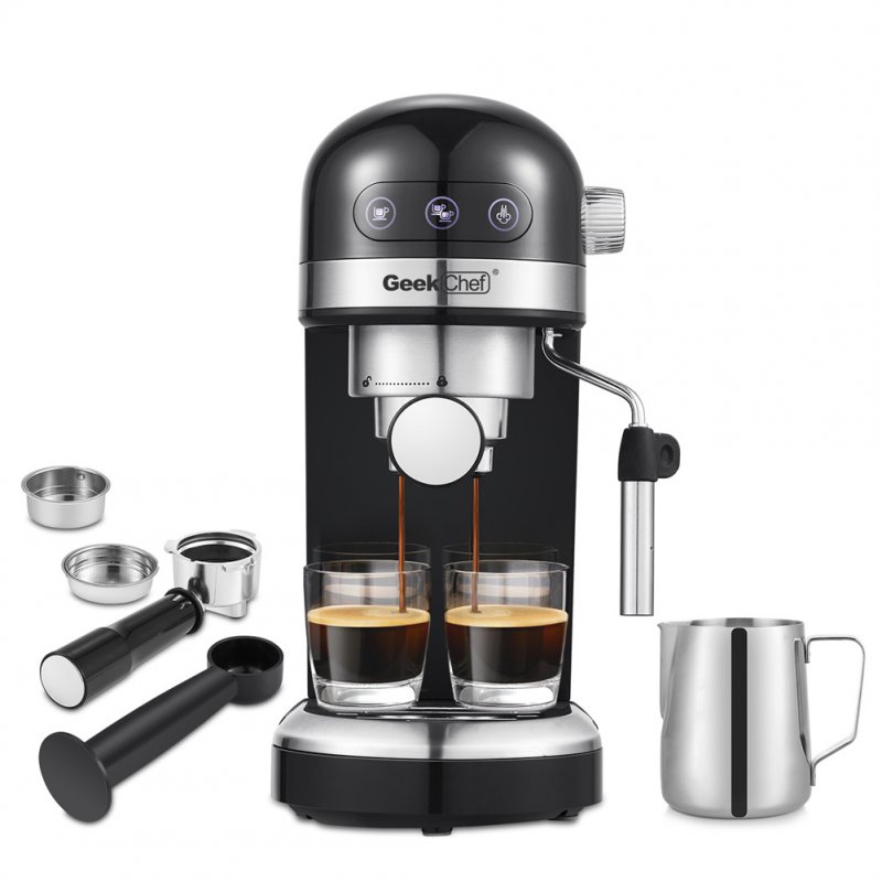 [US Direct] GEEK CHEF 1350w Espresso Machine High Performance Stainless Steel With 1.4l Removable Transparent Water Tank black