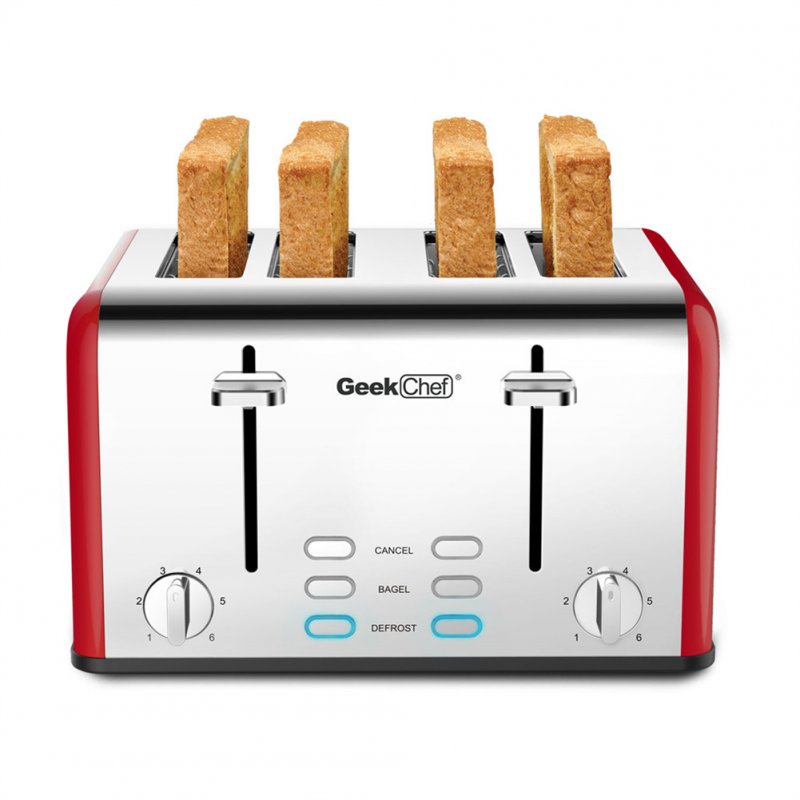 US GEEK CHEF Bread Maker Machine Extra-wide Slot Toaster Oven Silver Red