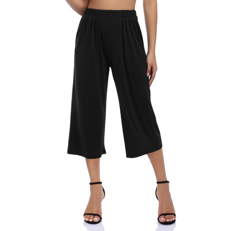US GLORYSUNSHINE Women Wide Leg Pants Elastic Waist Solid Pocket Casual Knitted
