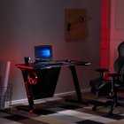 [US Direct] Gaming Desk Plus——Home Office Pc Computer Gamer Desks /Rgb Led Lights/ Headphone Hook（Black）
