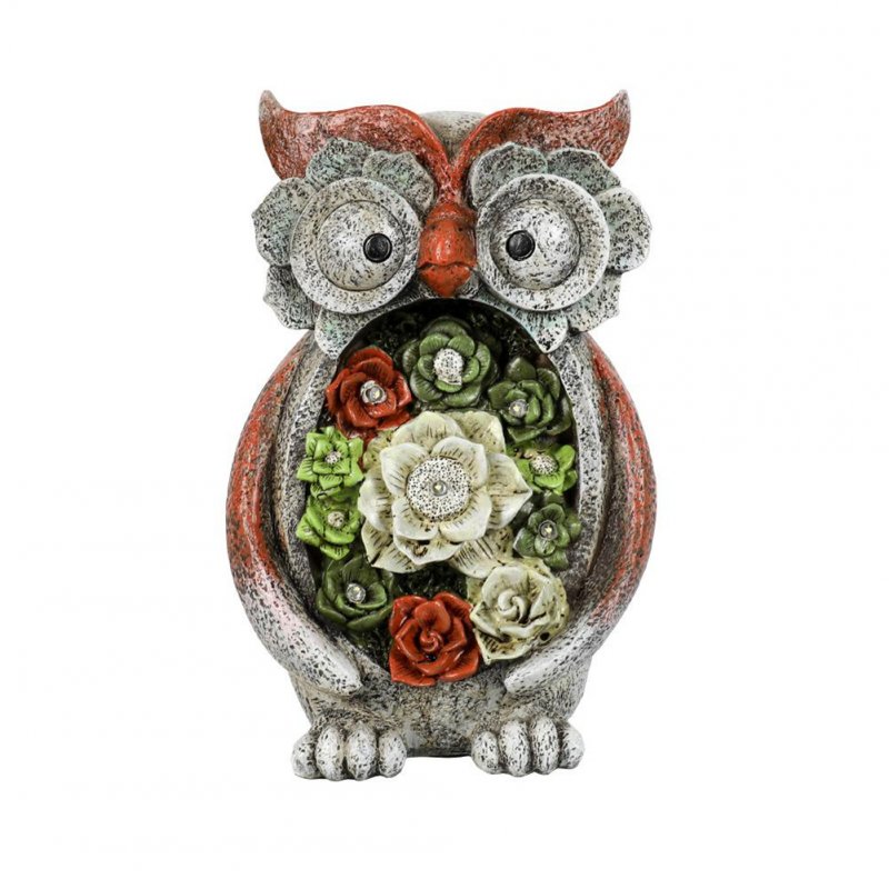 US Garden  Statue Owl Figurine With 5 Solar Led Lights For Terrace Lawn Garden Decoration colorful