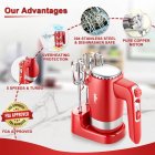 [US Direct] Hand Mixer Electric, Bear 2x5 Speed 300W Electric Hand Mixer with 4 Stainless Steel Accessories Storage Base Eject Button Power Advantage Red Hand Mixer for Easy Whipping Dough, Cream, Cake, Cookies
 24*17*20