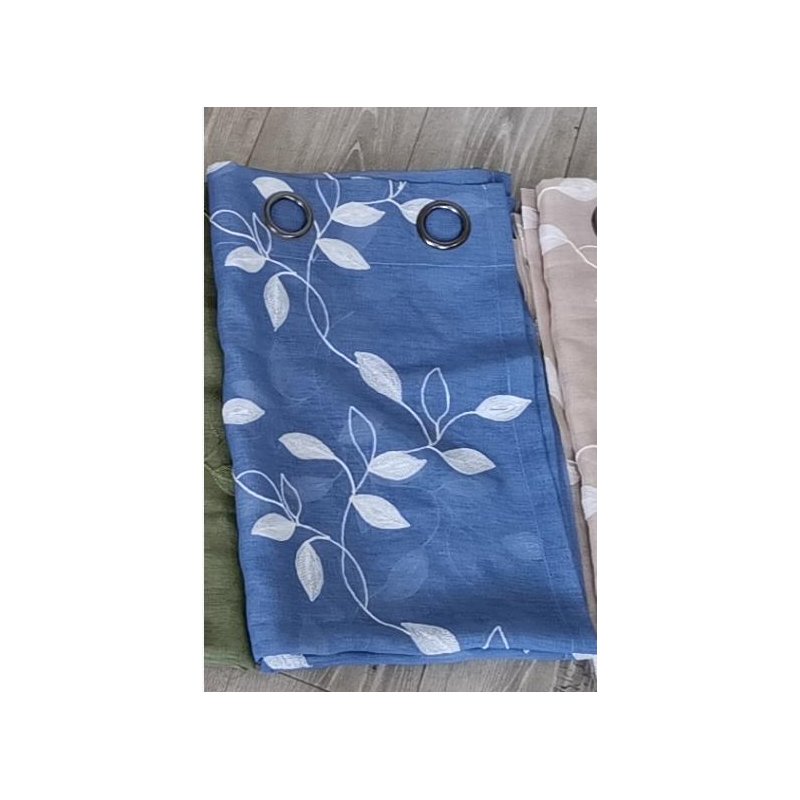 [US Direct] Haperlare Linen Textured Embroidered Leaves Pattern Window Valances for Kitchen/Cafe/Bathroom