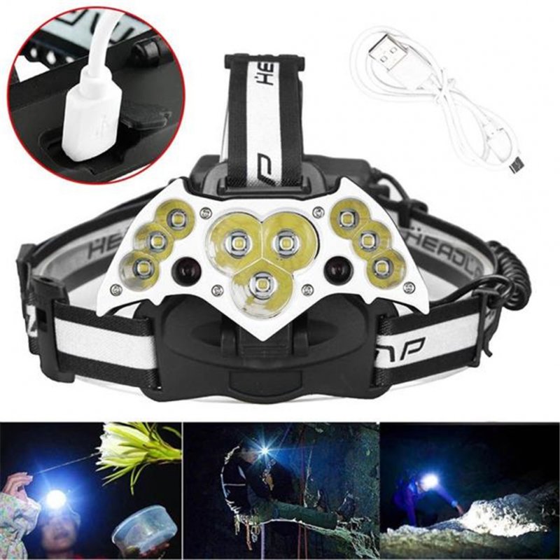 [US Direct] Head Lamp 200000lm 11led Usb Rechargeable Work Flashlight For Running Camping Fishing Biking black